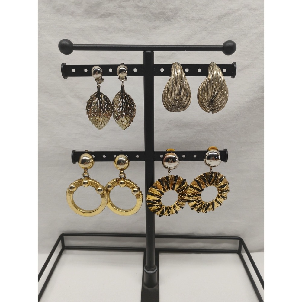 Vintage 1960s/70s 4 Pair Lot Clip On Earrings Gold/Silver Tone